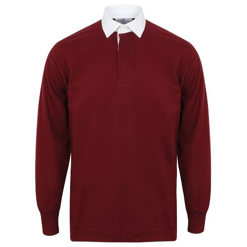 Front Row Long Sleeve Plain Rugby Shirt Deep Burgundy/White